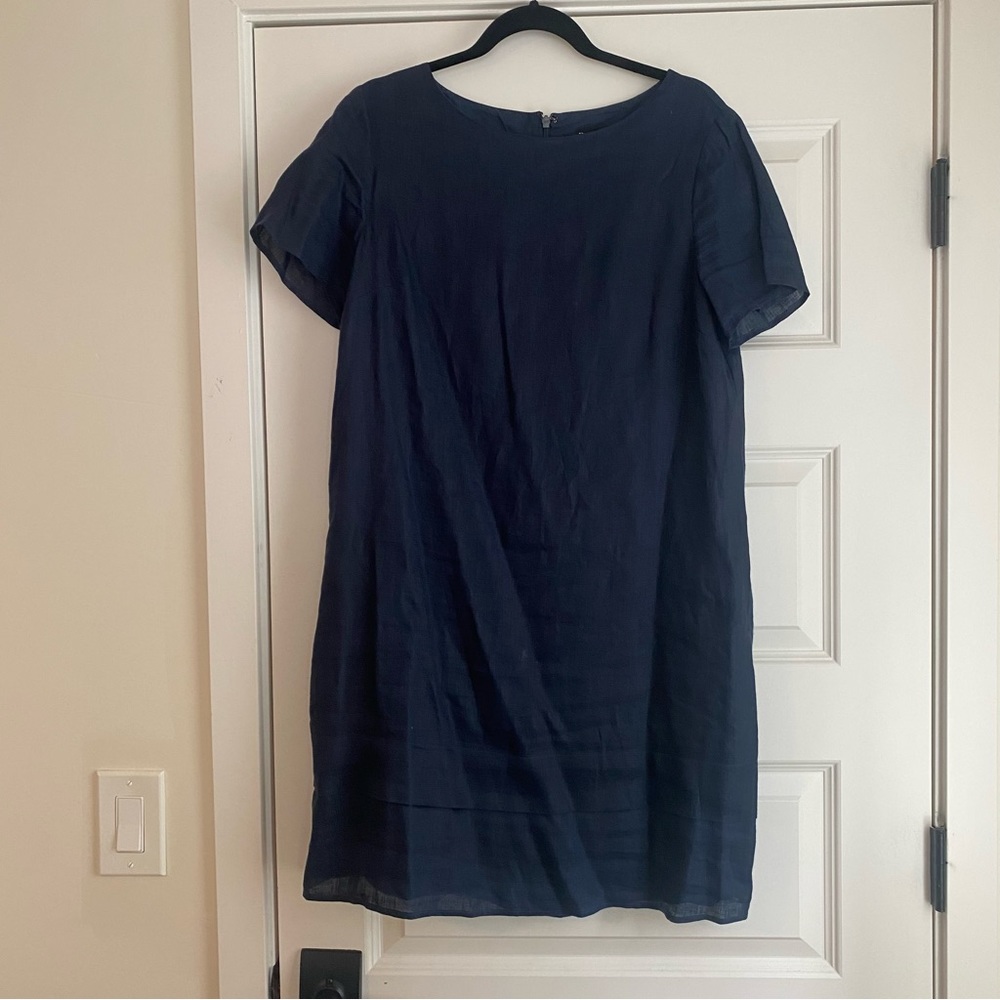 Navy Linen Shift Dress